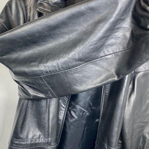 JLC New York Womens Soft Black 100% Leather Coat Raccoon Trim Hood Grunge Luxe - Picture 16 of 16